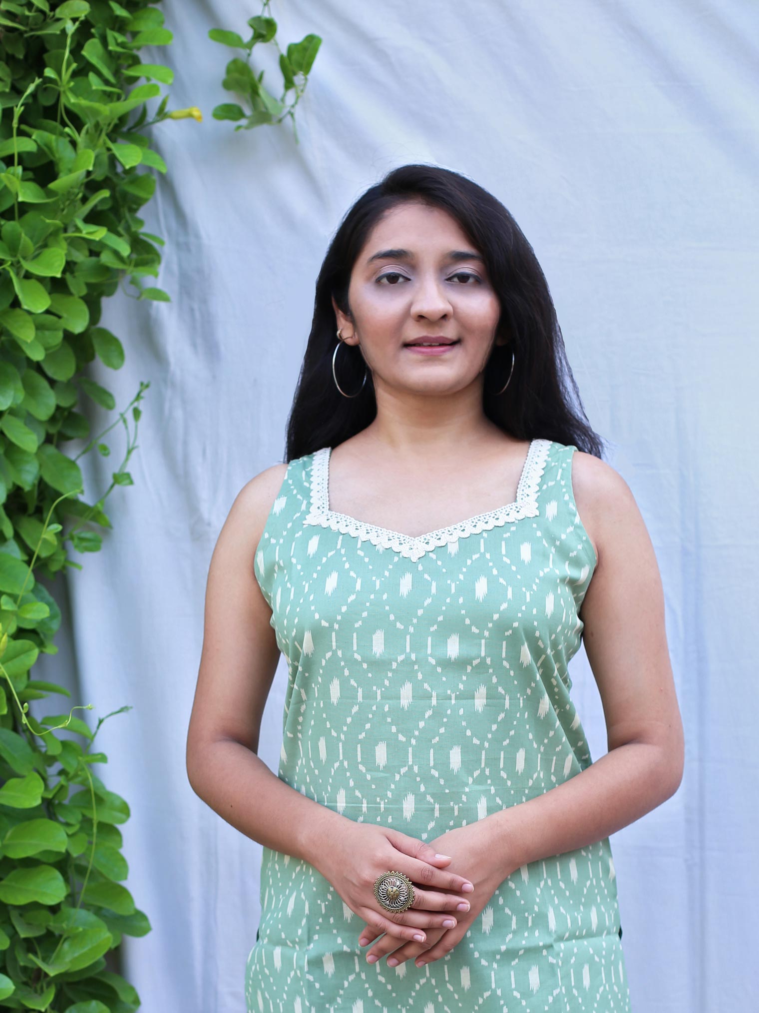 Cardamom Light Green Geometry Cotton Top