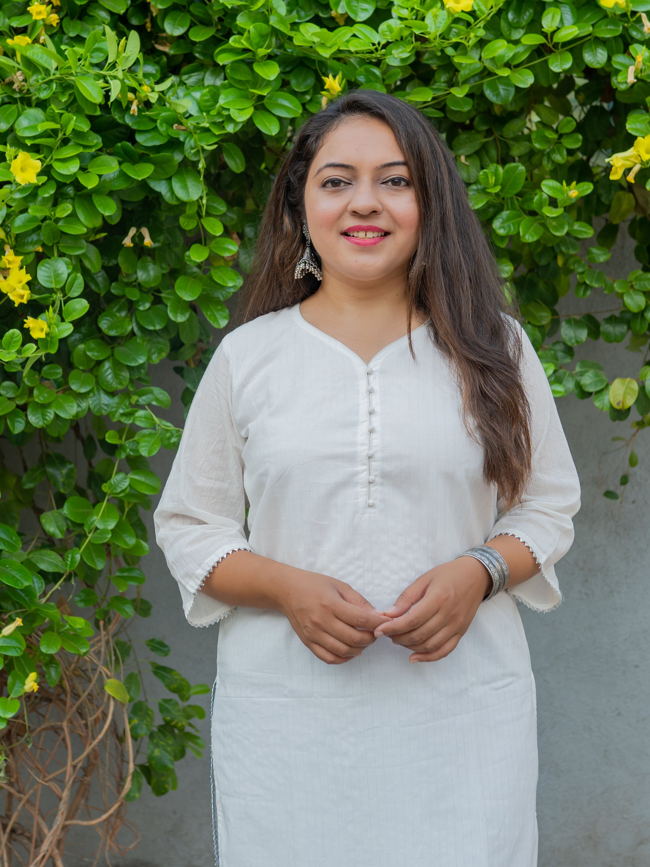 Feather White Straight Cut Cotton Kurta