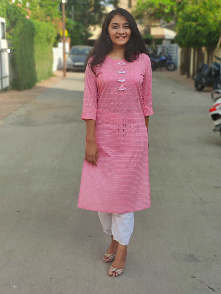 Candy Floss Pink Straight Cut Cotton Kurta