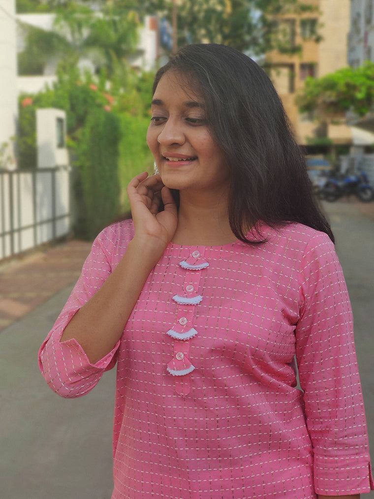 Candy Floss Pink Straight Cut Cotton Kurta