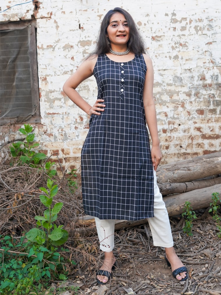 Checkerboard Cotton Kurta