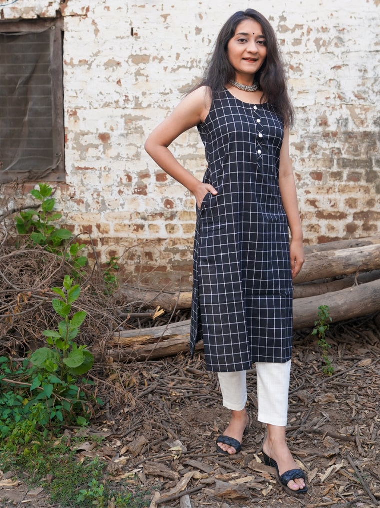 Checkerboard Cotton Kurta