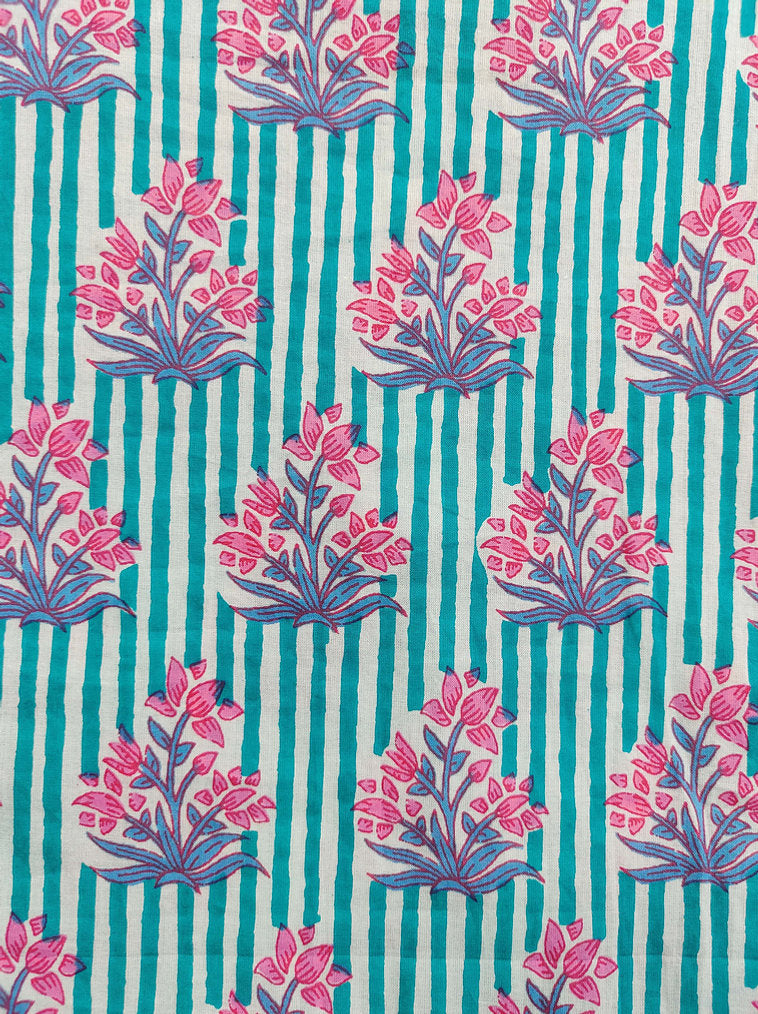 Dewdrops Blue Floral Straight Cut Cotton Kurta