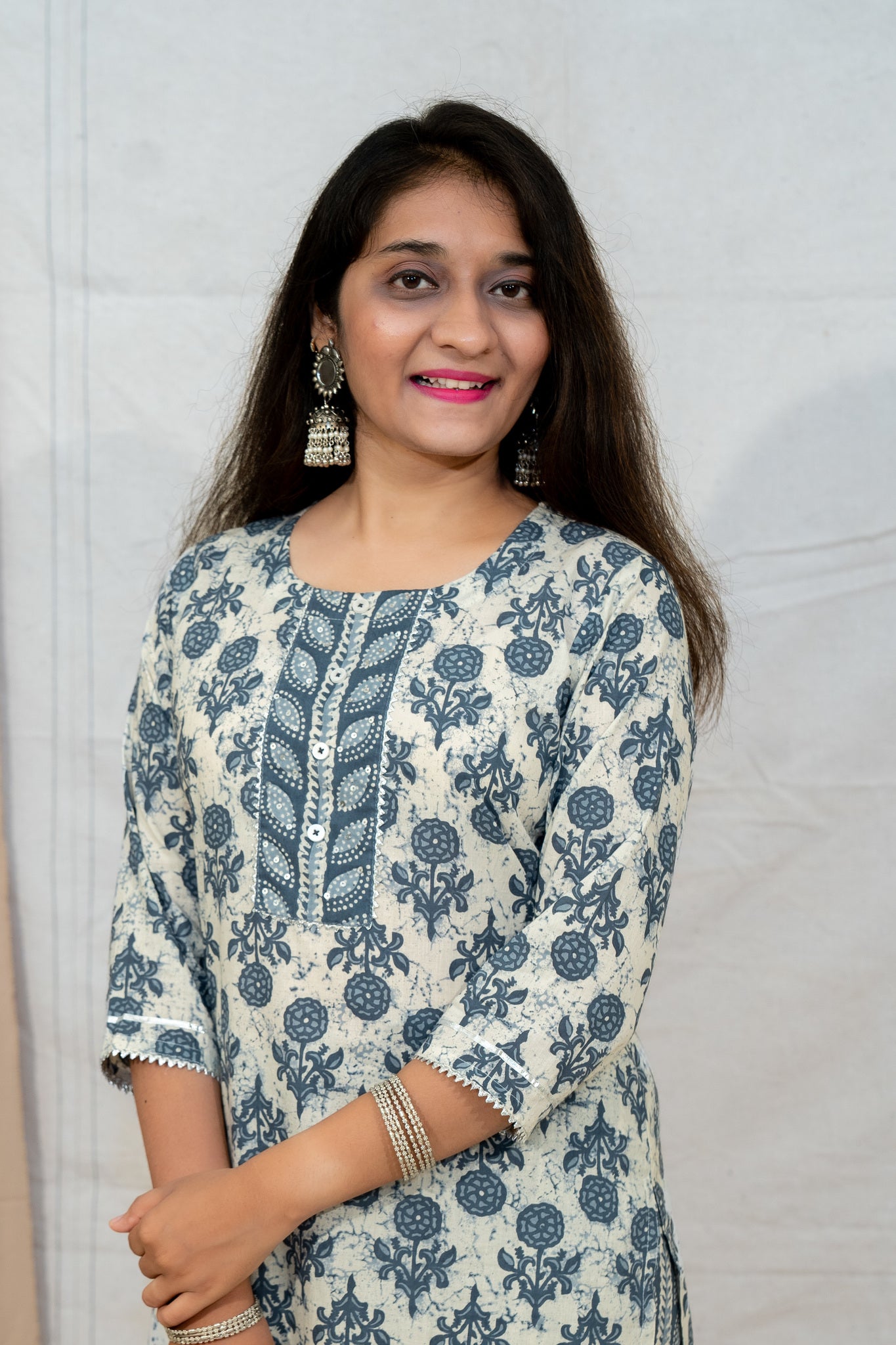 Needle & Thread Grey Cotton Kurta and Pant Set