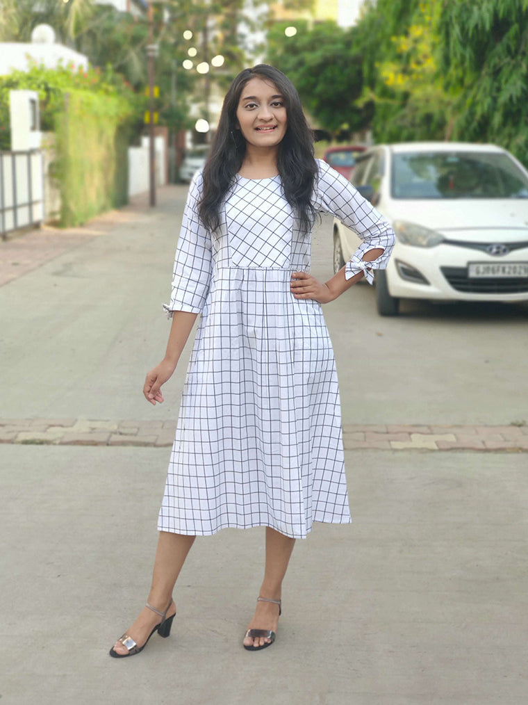 Geometry White Midi Cotton Dress