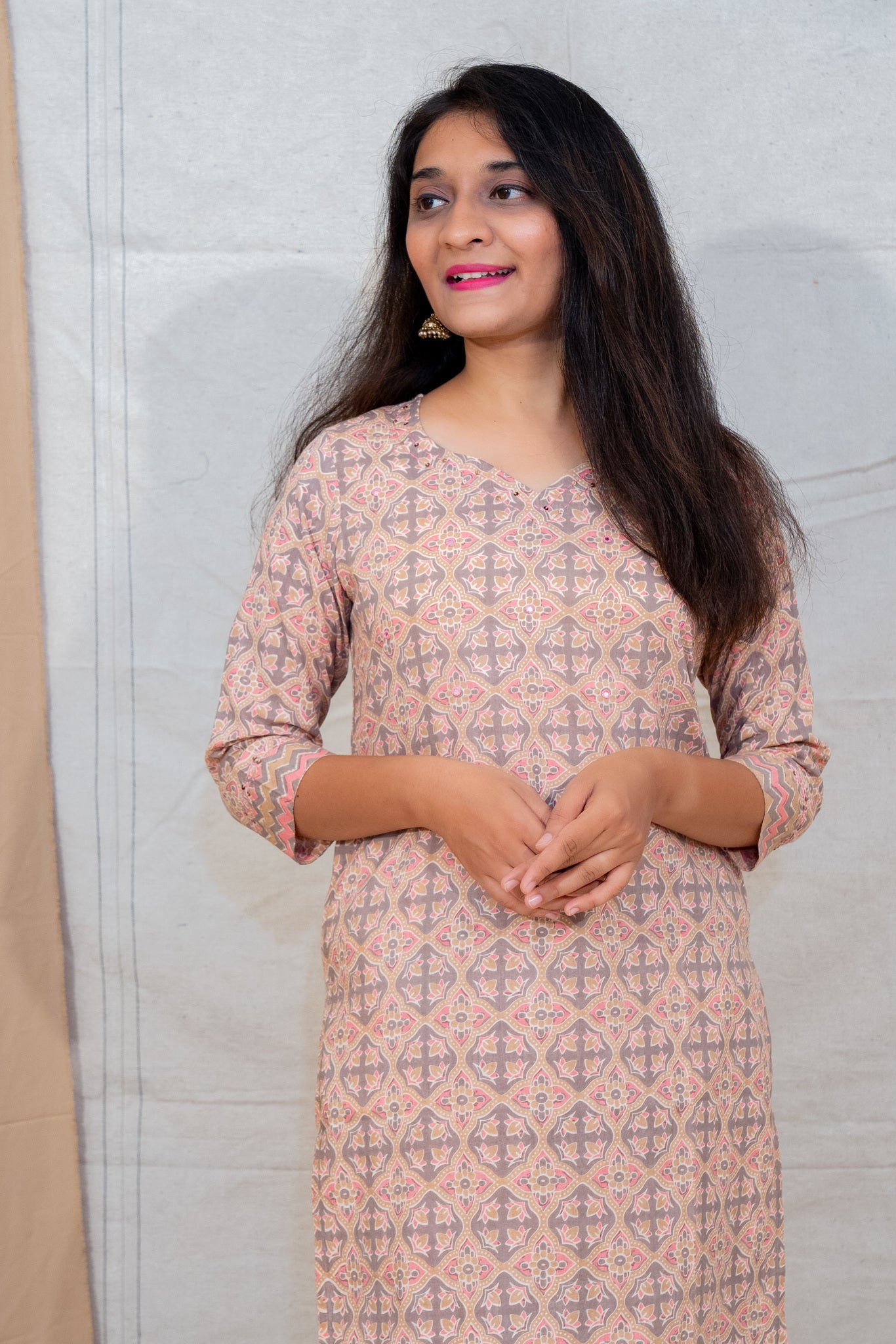 Sand & Beach Beige Cotton Kurta and Salwar Set