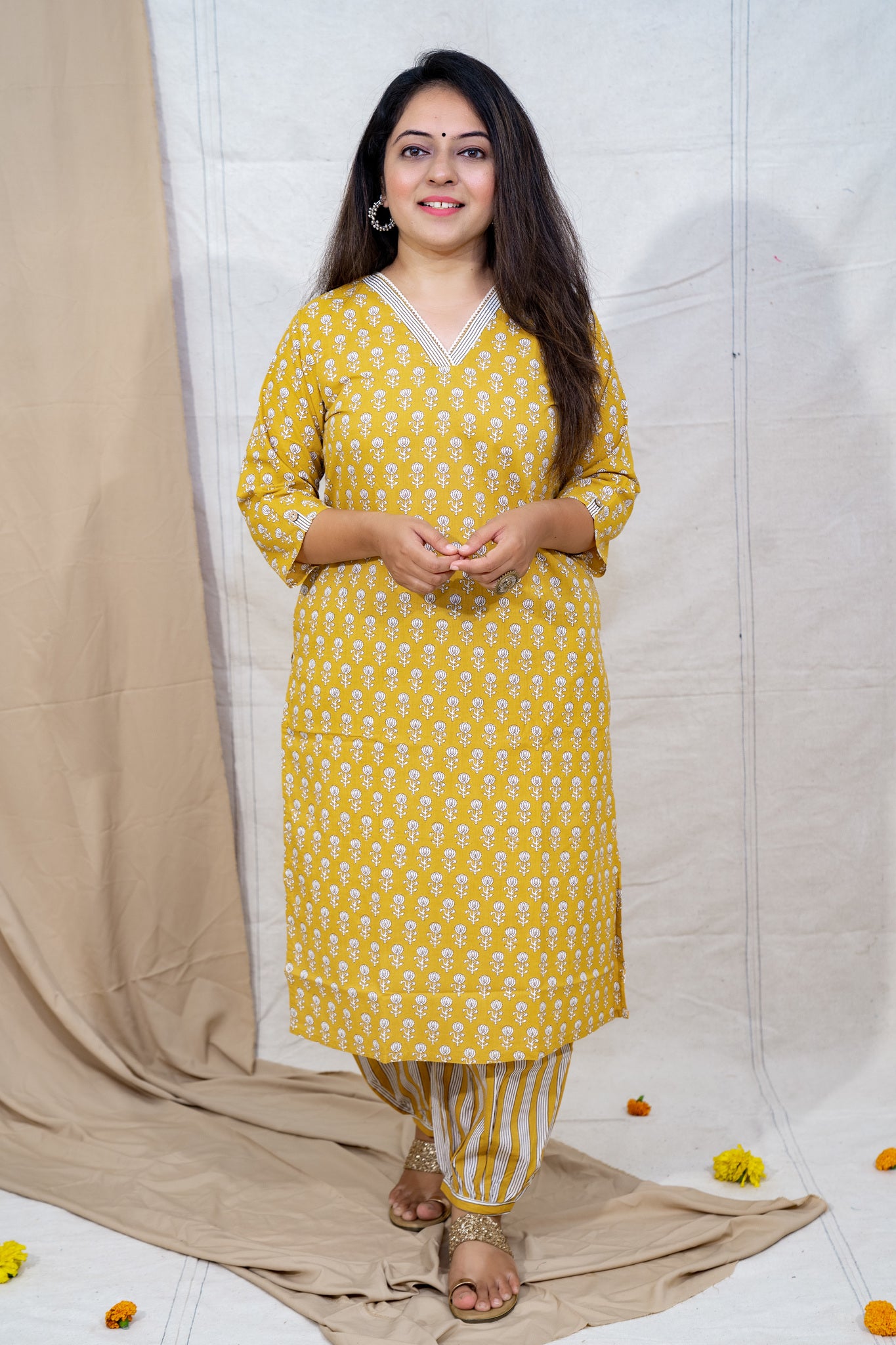 Tea & Toast Ochre Cotton Kurta and Salwar Set