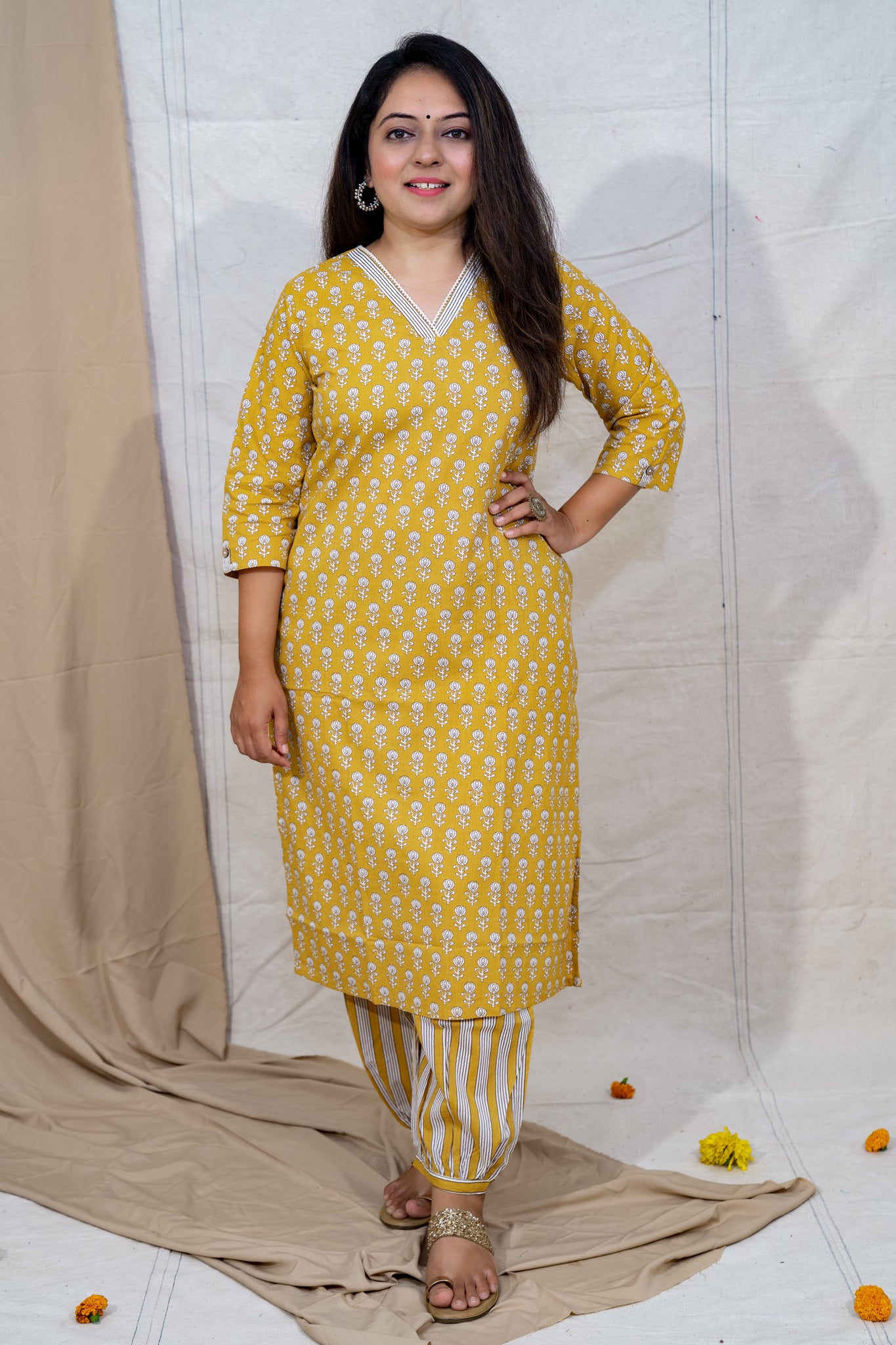 Tea & Toast Ochre Cotton Kurta and Salwar Set