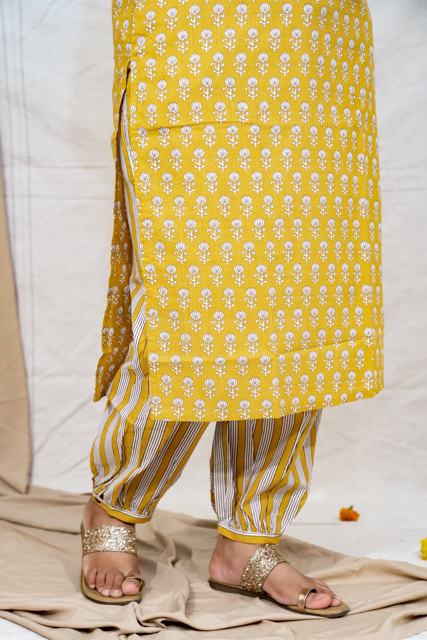 Tea & Toast Ochre Cotton Kurta and Salwar Set