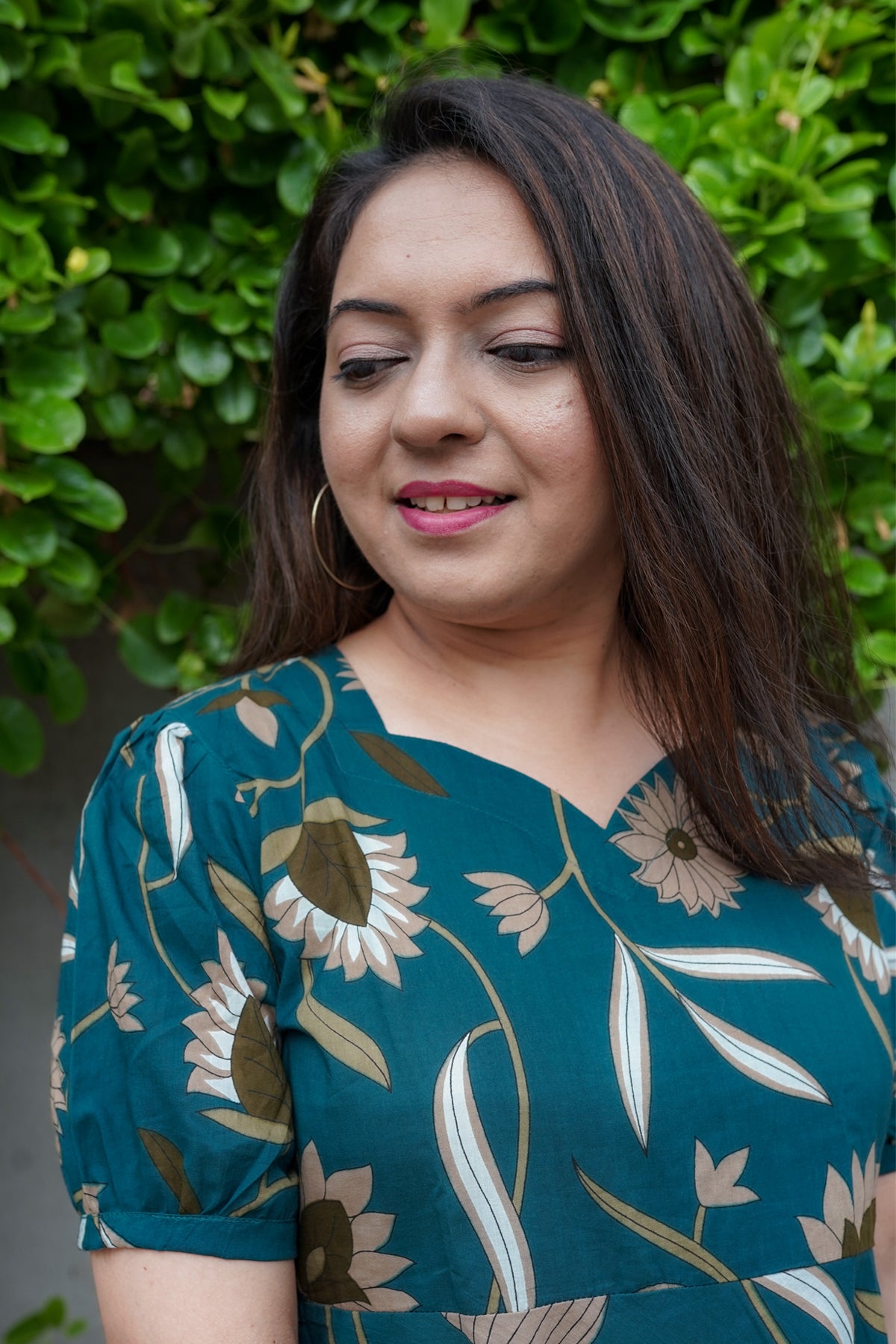 Oasis Dark Blue Floral Cotton Knee Length Dress