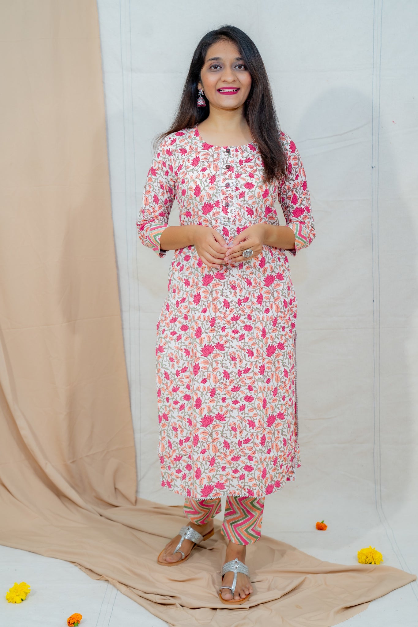 Paint & Brush Pink Cotton Kurta and Pant Set