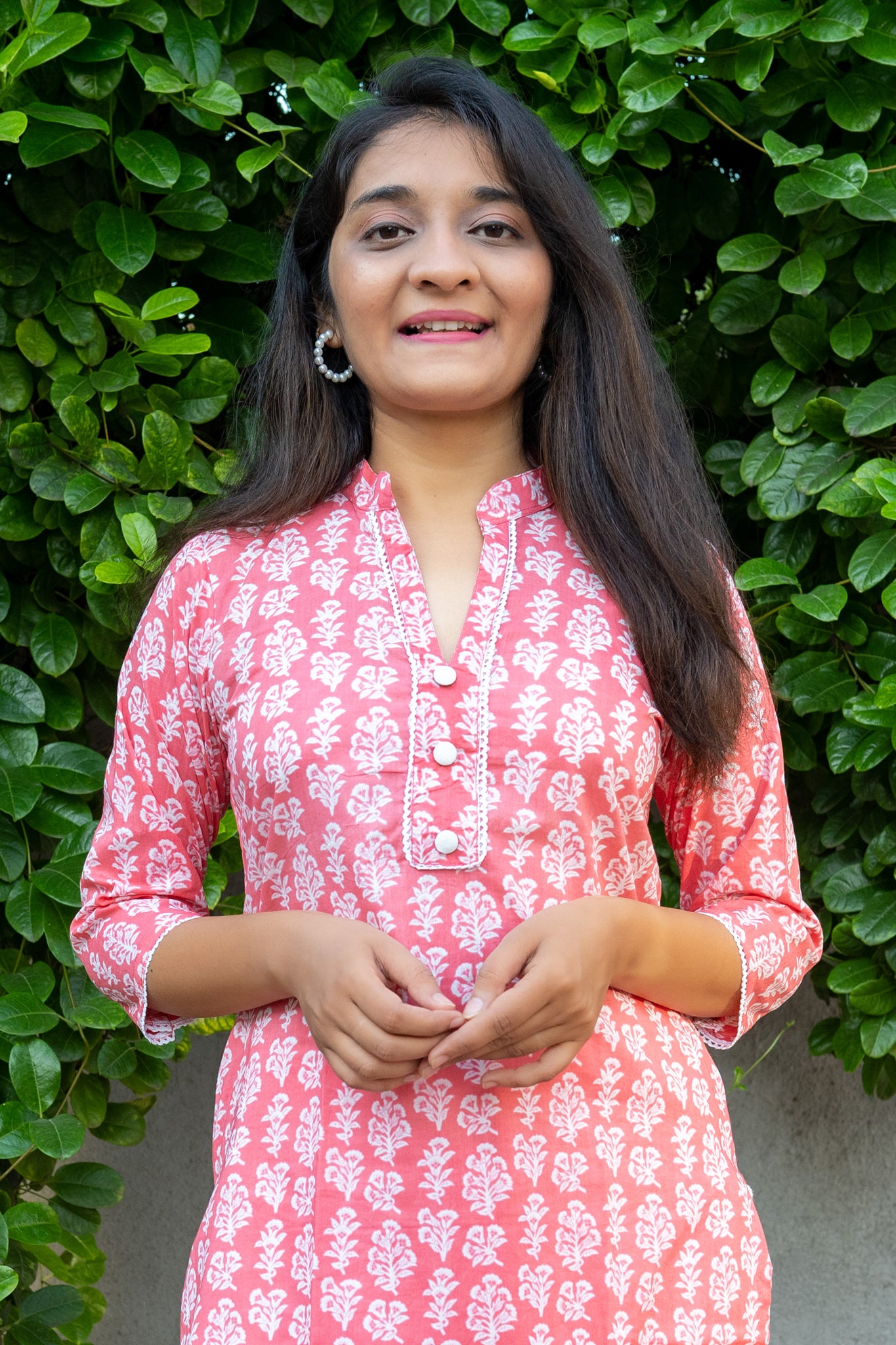 Carnation Pink Floral Straight Cut Cotton Kurta