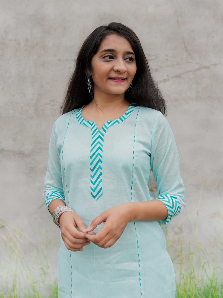 Seashore Sky Blue Straight Cut Cotton Kurta