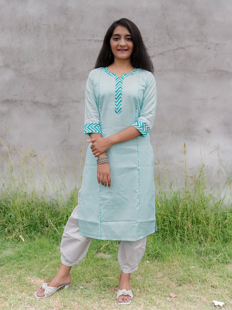 Seashore Sky Blue Straight Cut Cotton Kurta