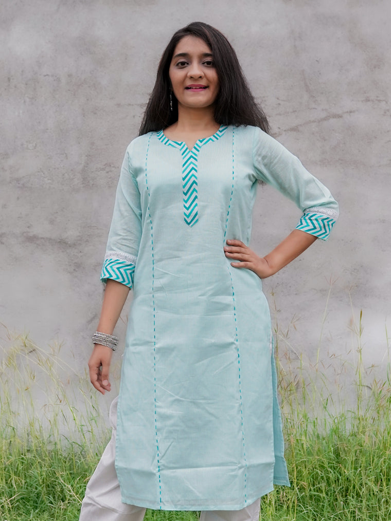 Seashore Sky Blue Straight Cut Cotton Kurta