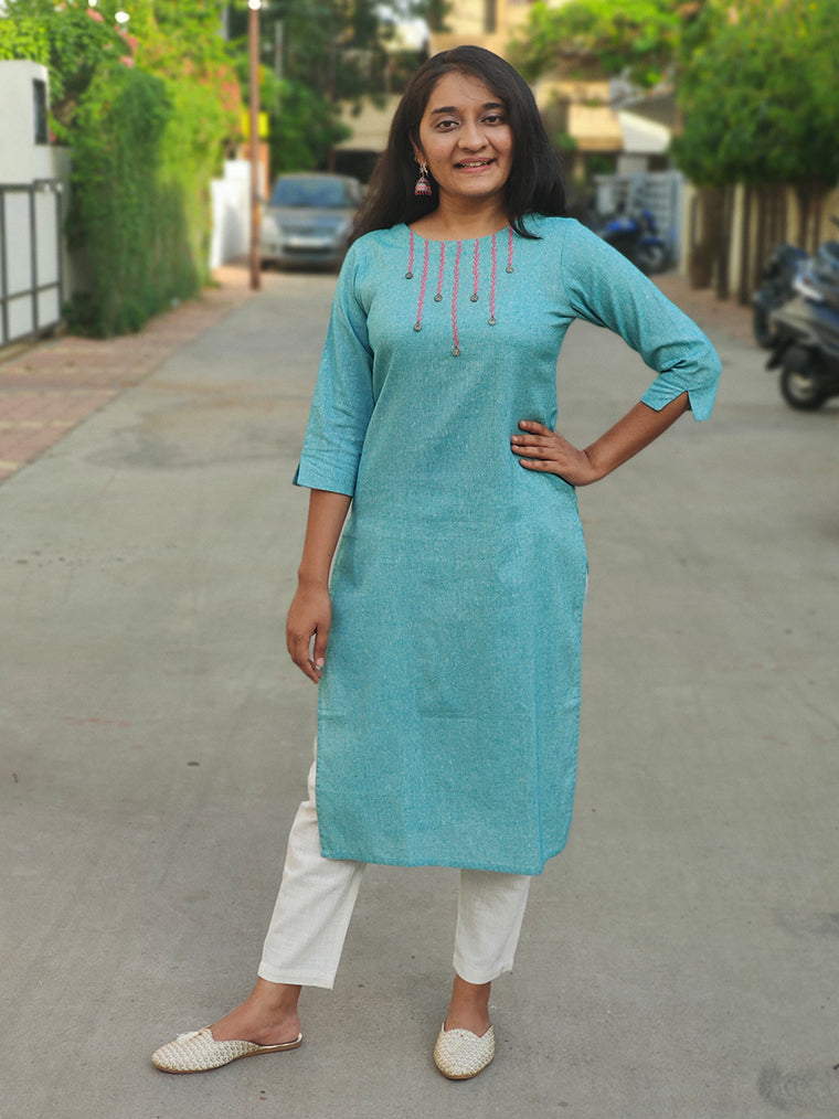 Twinkle Sky Blue Straight Cut Cotton Kurta