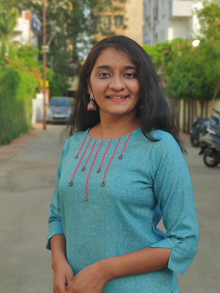 Twinkle Sky Blue Straight Cut Cotton Kurta