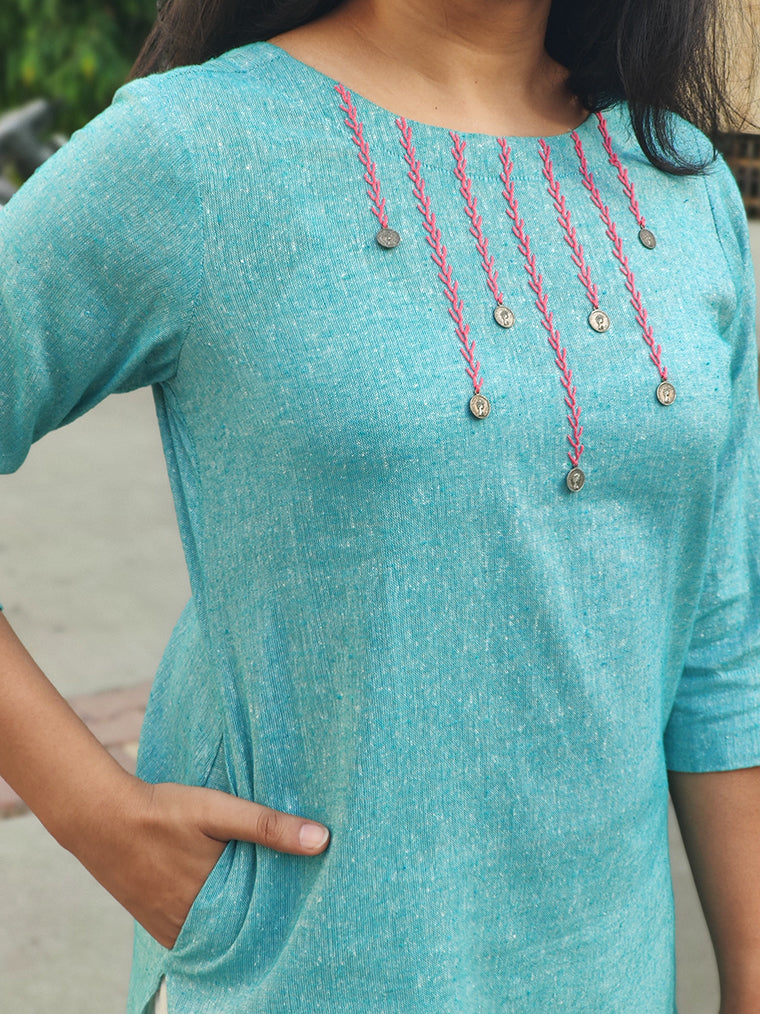 Twinkle Sky Blue Straight Cut Cotton Kurta