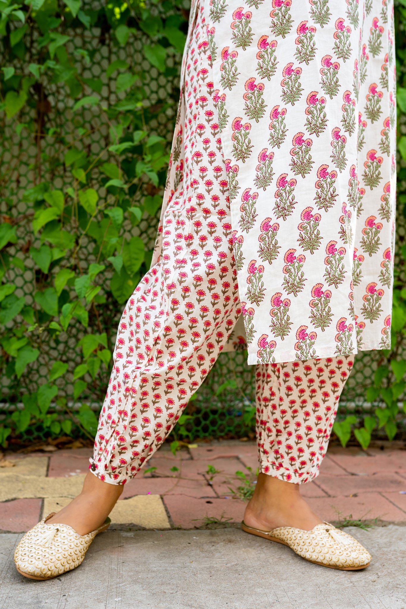 Flower Butterfly Pink Cotton Kurta and Salwar Set