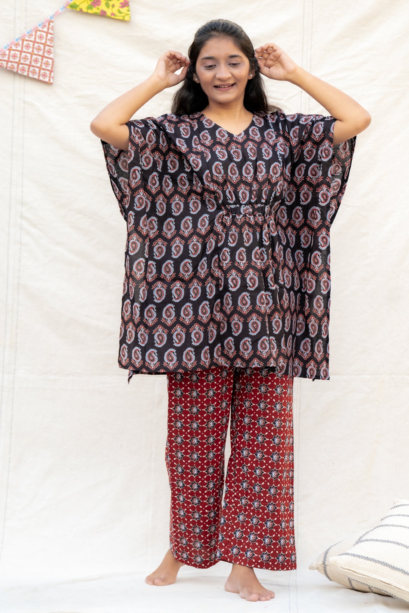 Yamuna Maroon Maternity and Nursing Cotton Lounge Wear Set