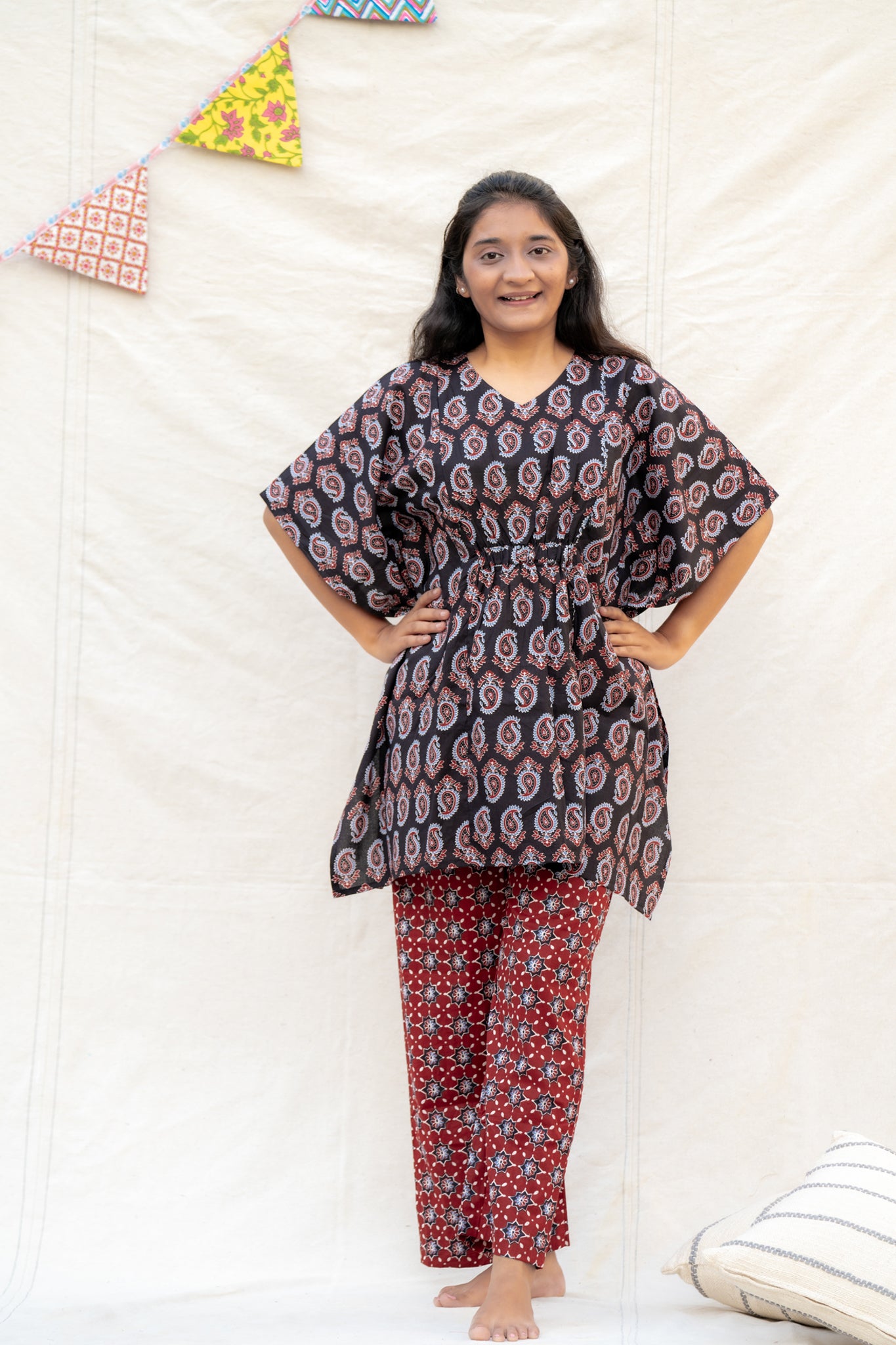 Yamuna Maroon Maternity and Nursing Cotton Lounge Wear Set