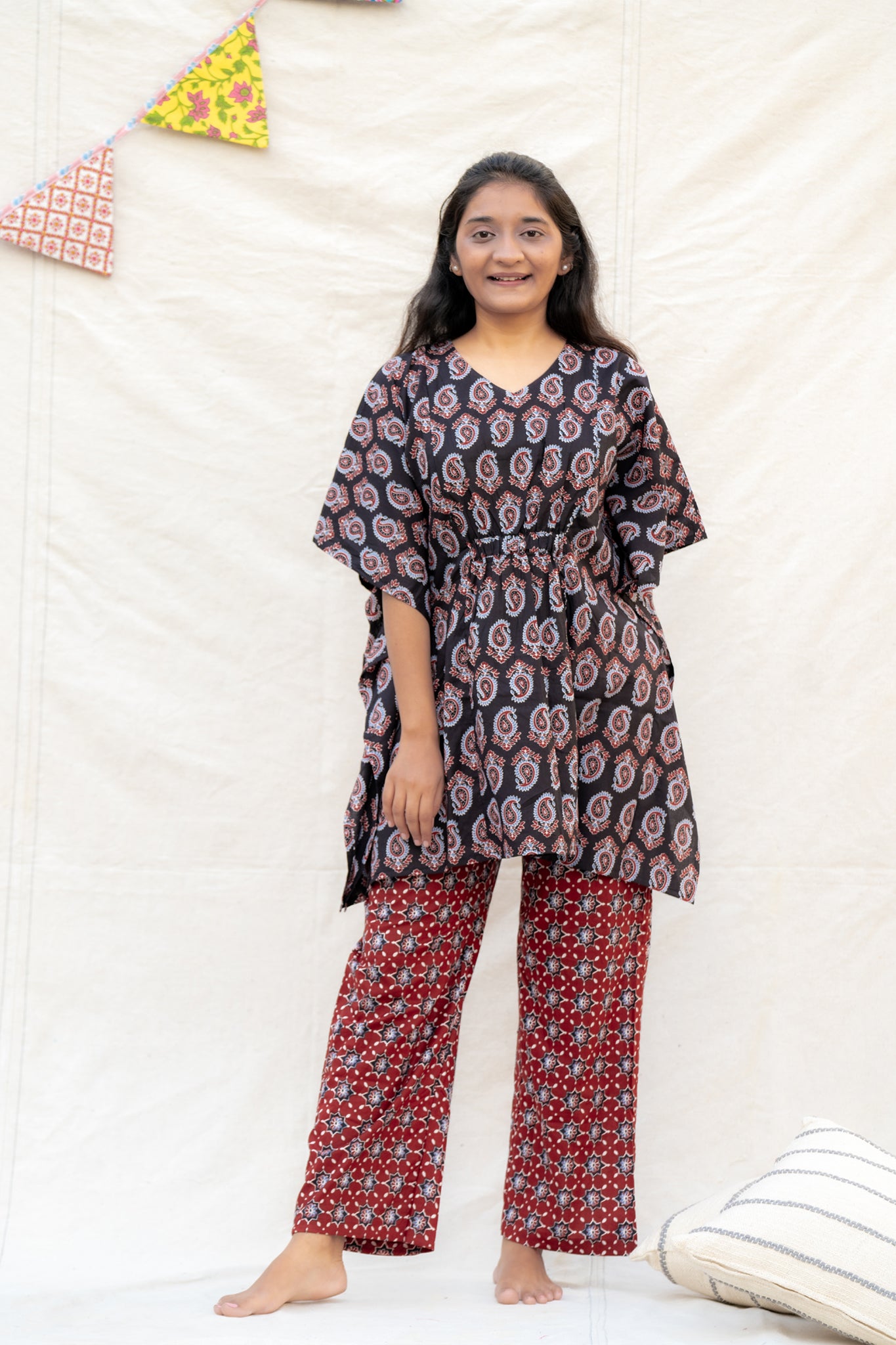 Yamuna Maroon Maternity and Nursing Cotton Lounge Wear Set