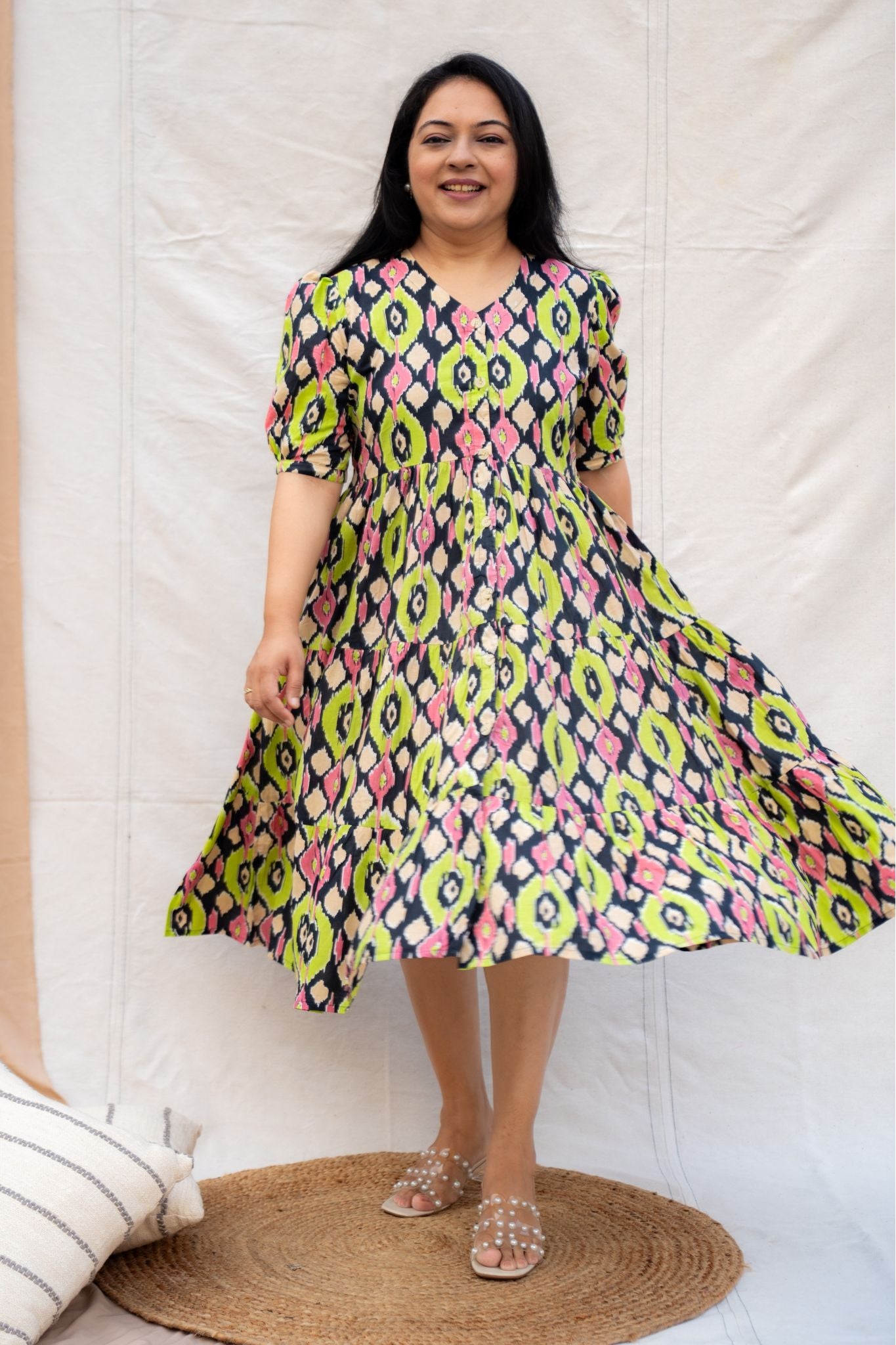 Cassata Green Maternity and Nursing Cotton Dress