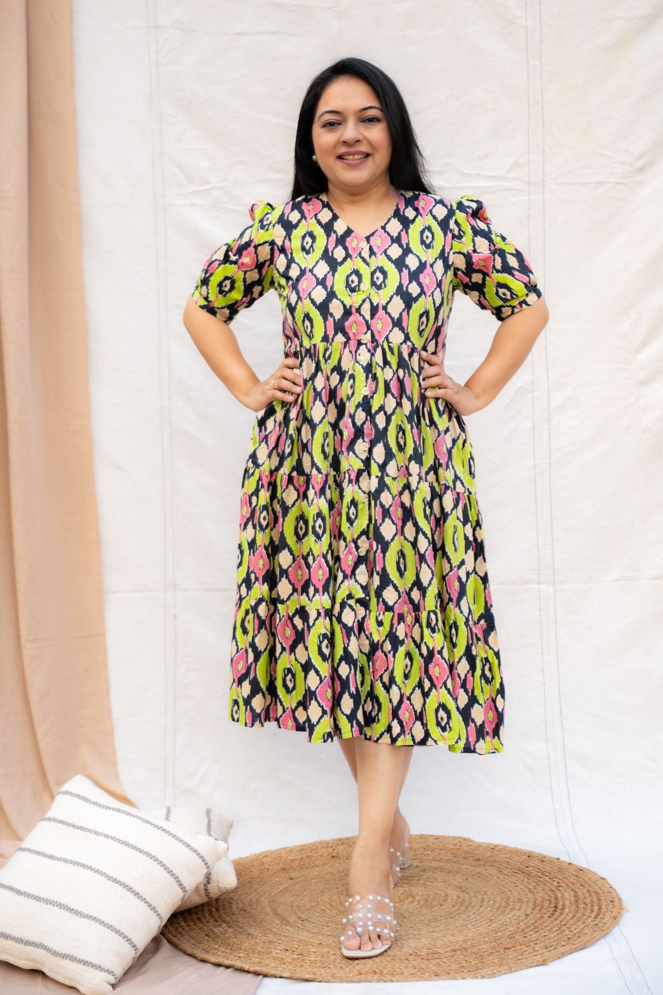 Cassata Green Maternity and Nursing Cotton Dress