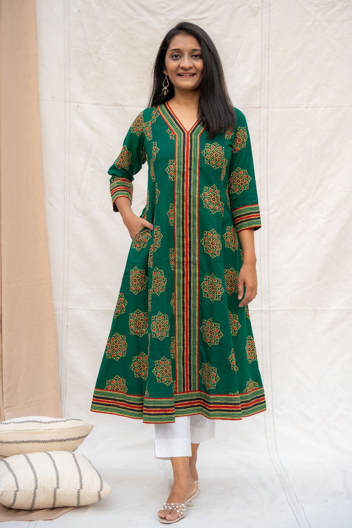 Apsara Green Maternity and Nursing Cotton Kurta