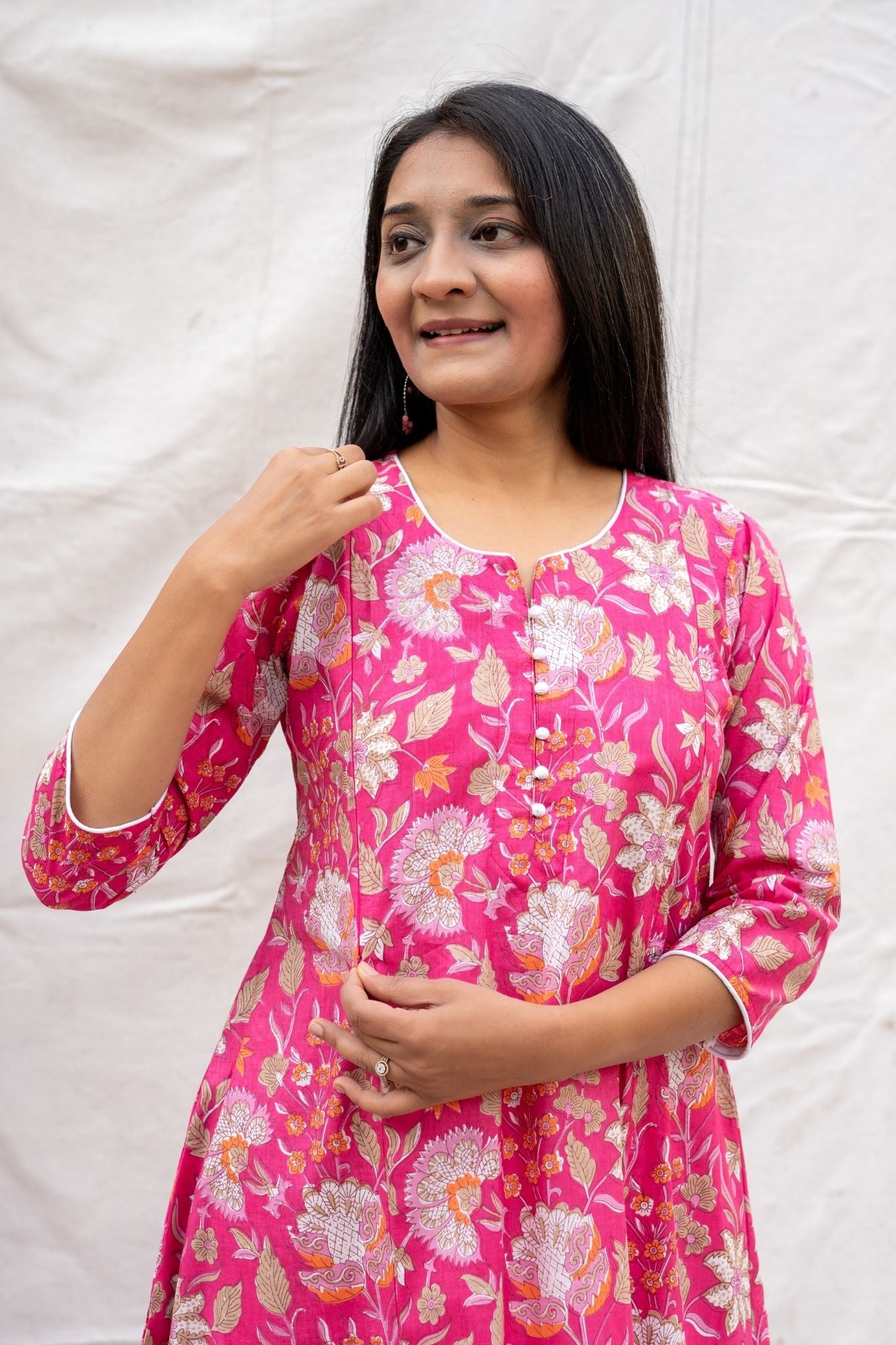 Geet Pink Maternity and Nursing Cotton Kurta