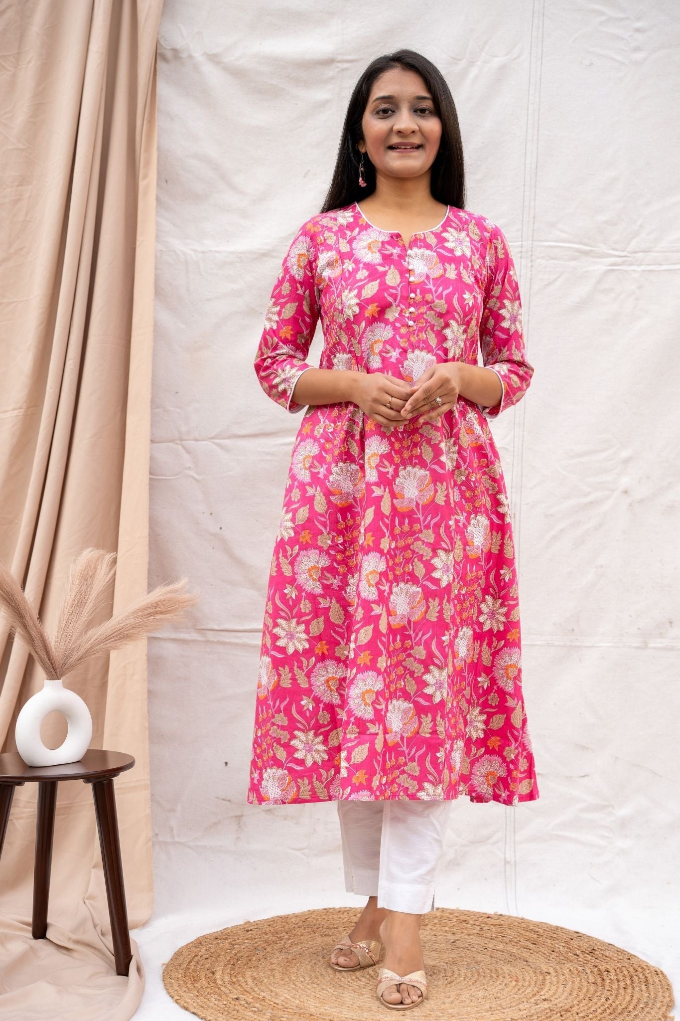 Geet Pink Maternity and Nursing Cotton Kurta