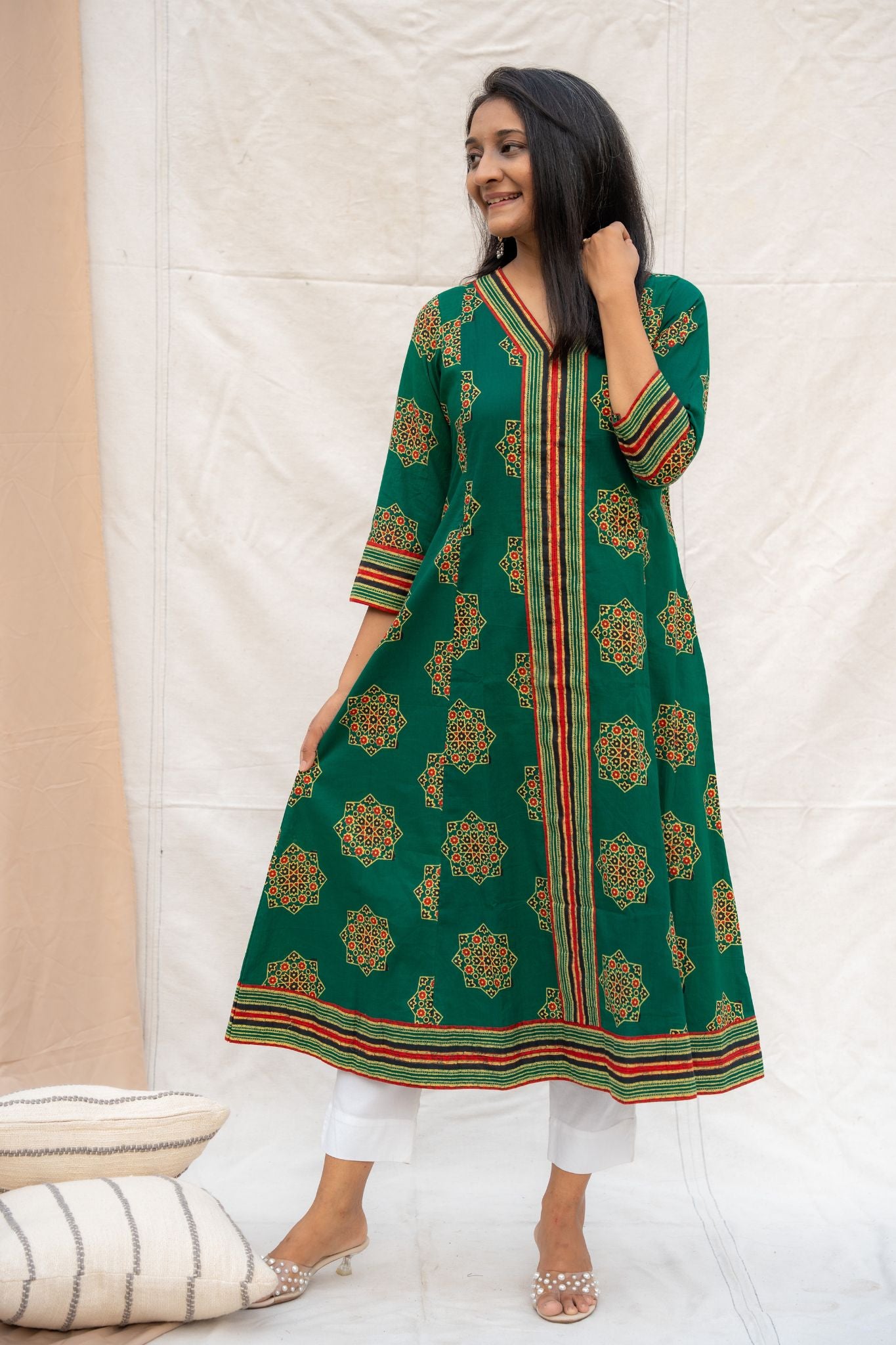 Apsara Green Maternity and Nursing Cotton Kurta
