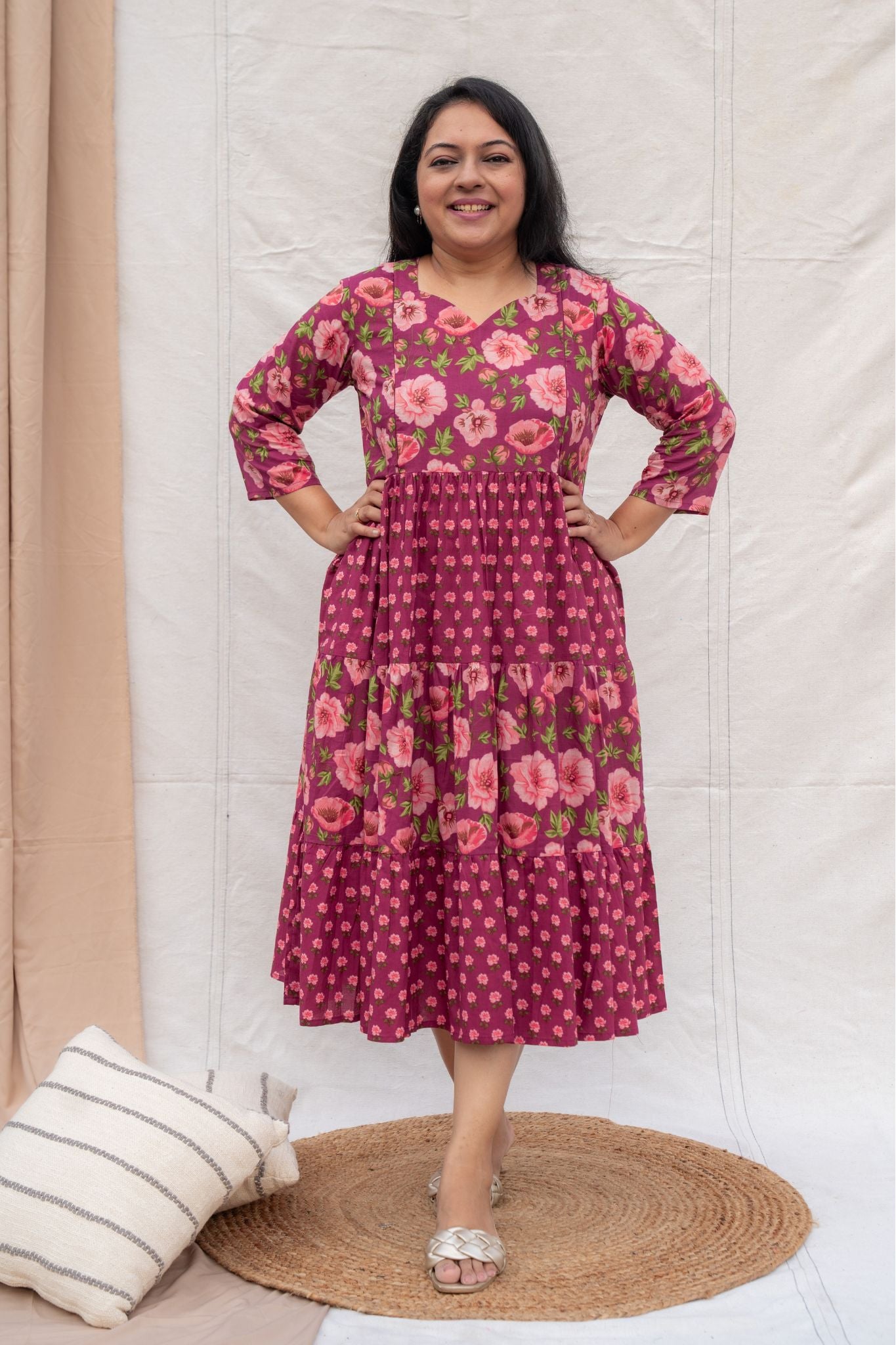 Berry Sorbet Maroon Maternity and Nursing Cotton Dress