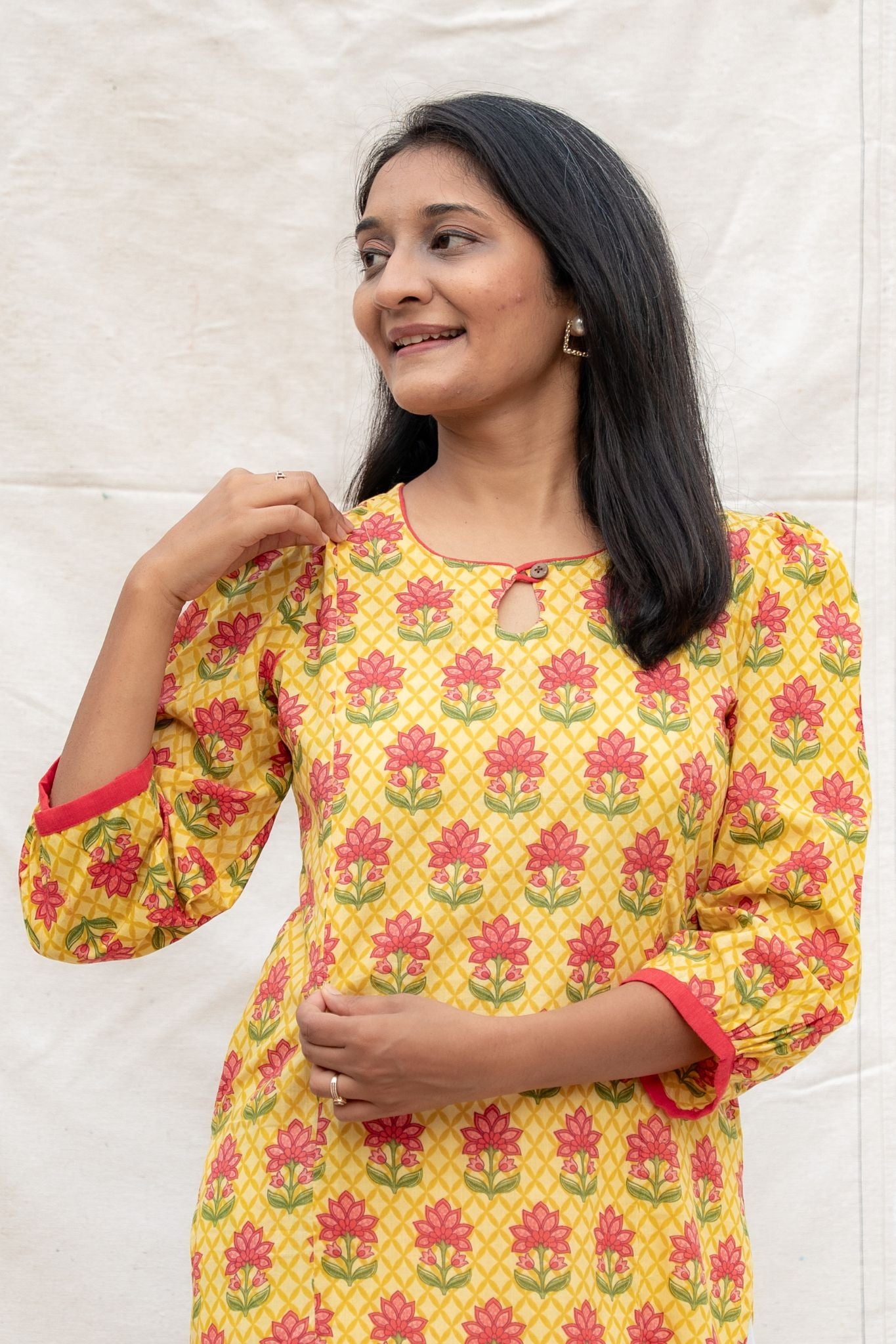 Amrita Yellow Maternity and Nursing Cotton Kurta