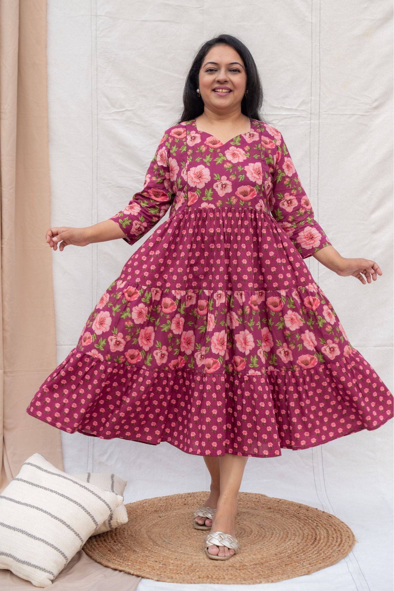 Berry Sorbet Maroon Maternity and Nursing Cotton Dress