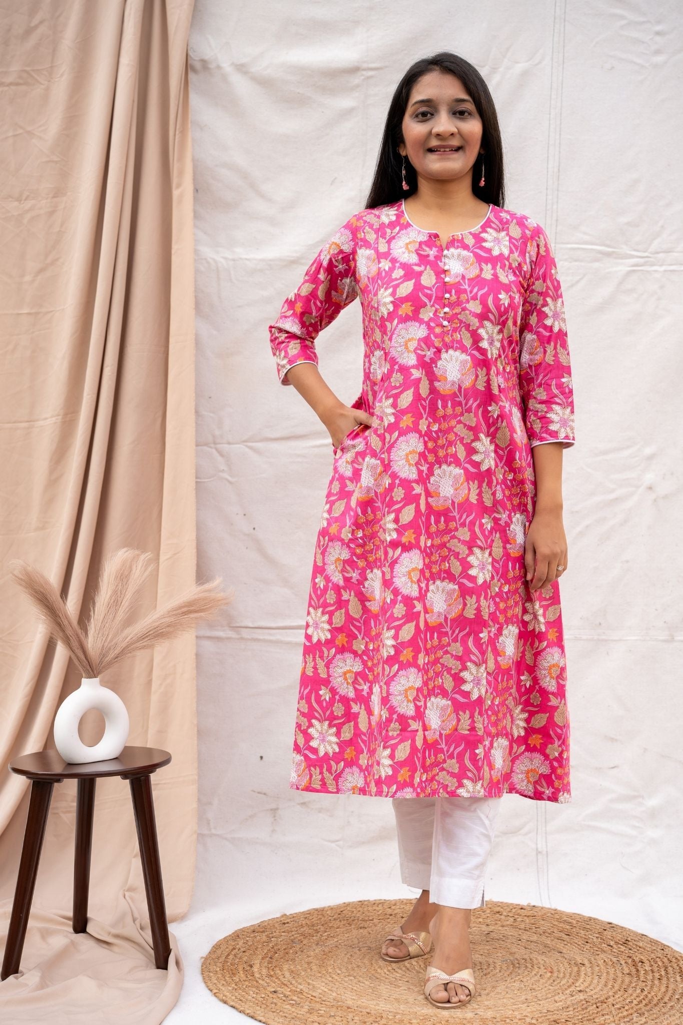 Geet Pink Maternity and Nursing Cotton Kurta