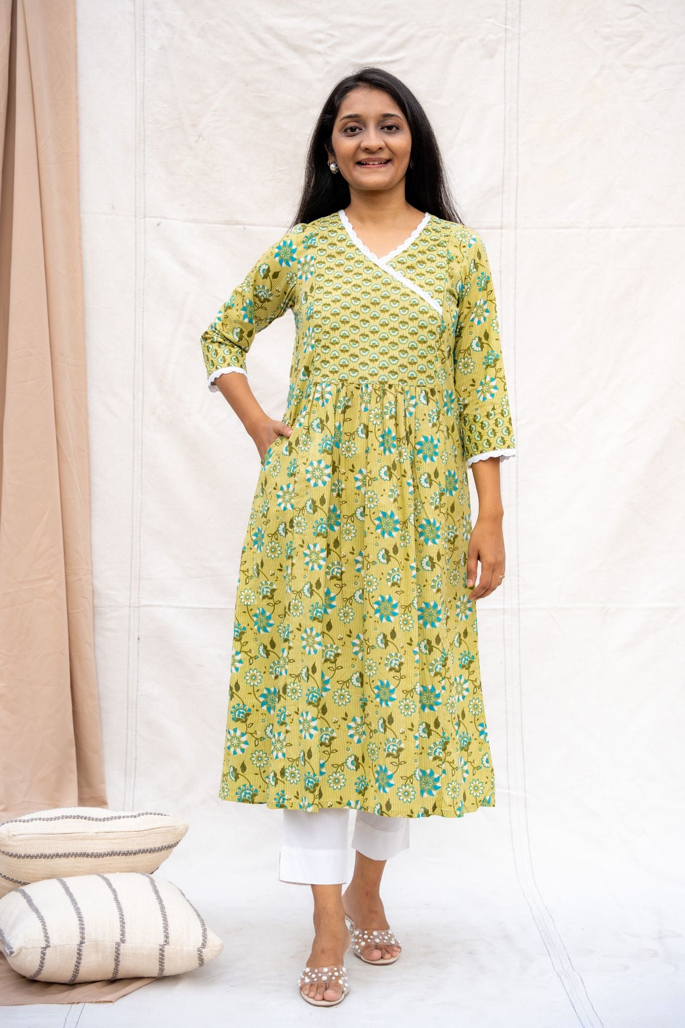 Vanya Green Maternity and Nursing Cotton Kurta