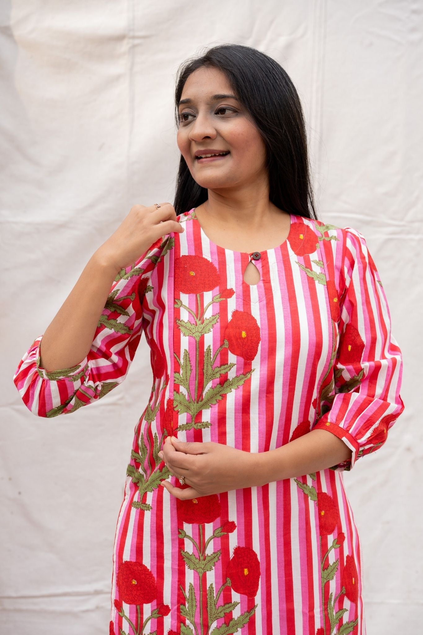 Harleen Pink Maternity and Nursing Cotton Kurta