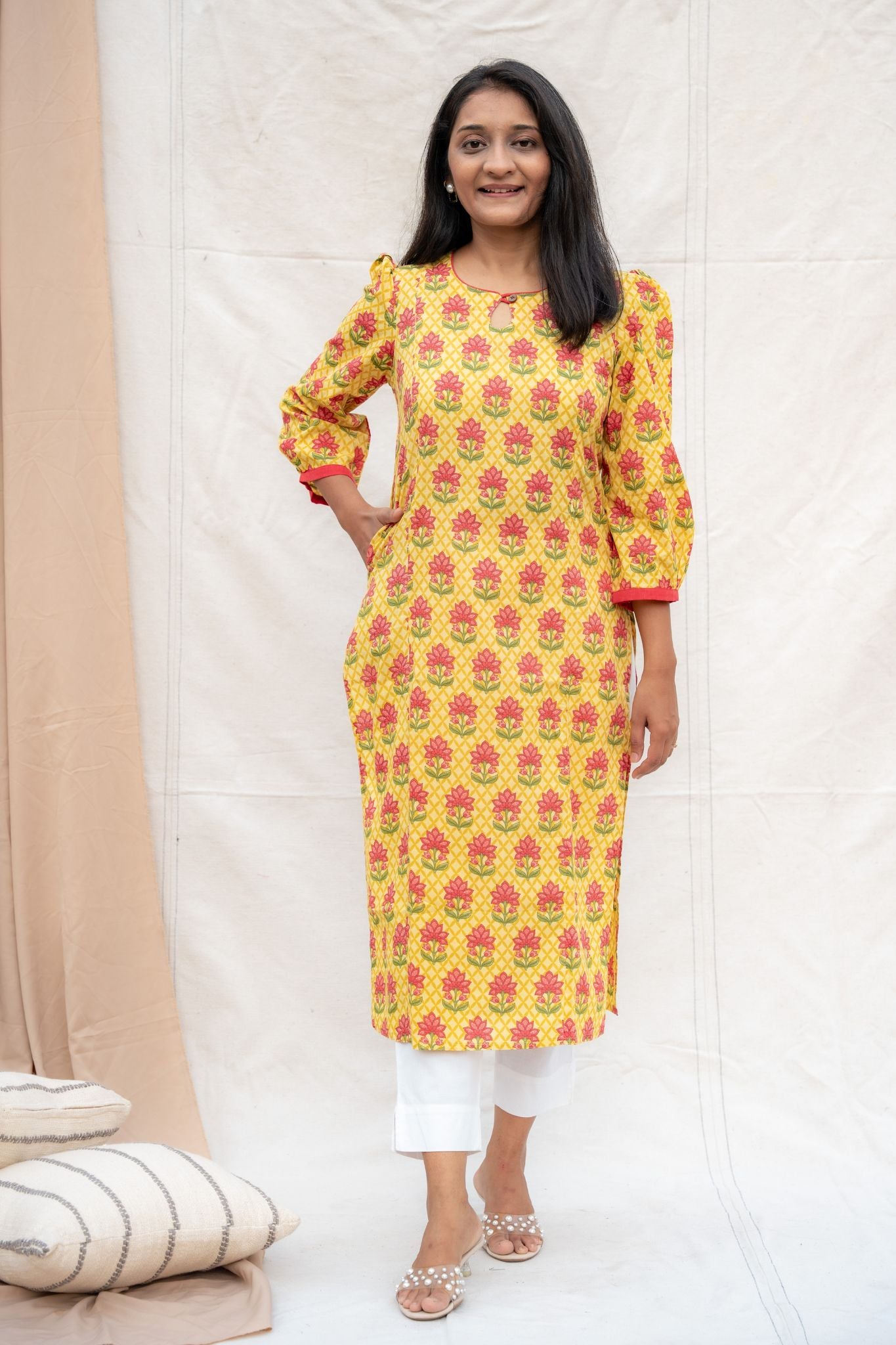 Amrita Yellow Maternity and Nursing Cotton Kurta