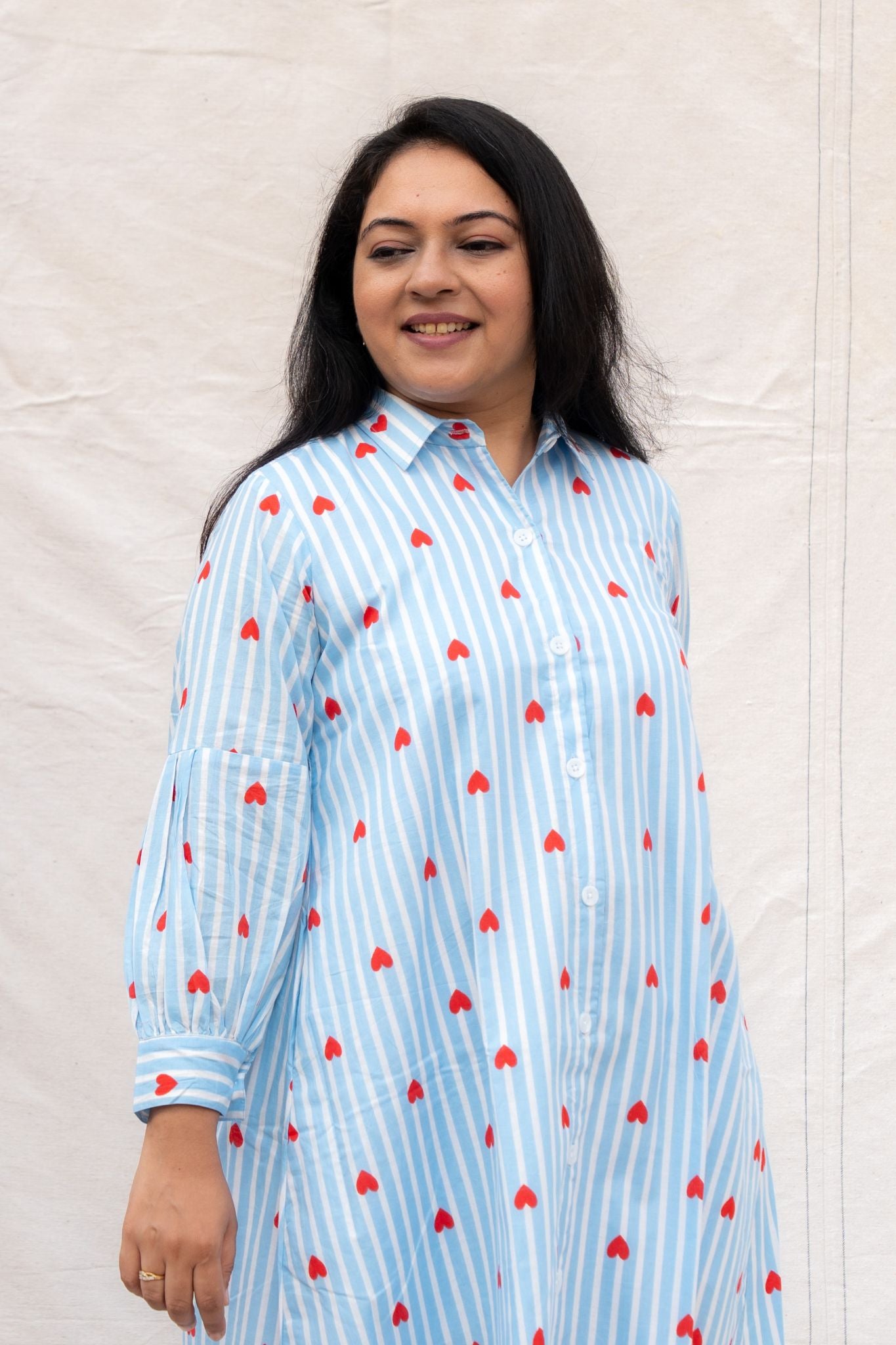Little Hearts Blue Maternity and Nursing Cotton Dress