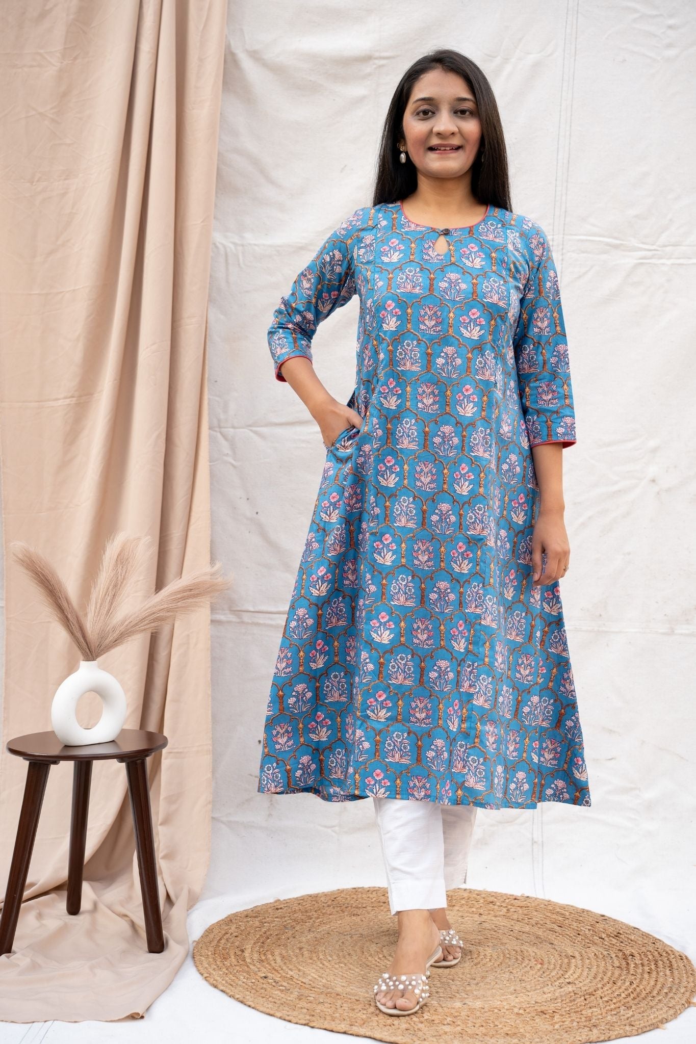 Simran Blue Maternity and Nursing Cotton Kurta