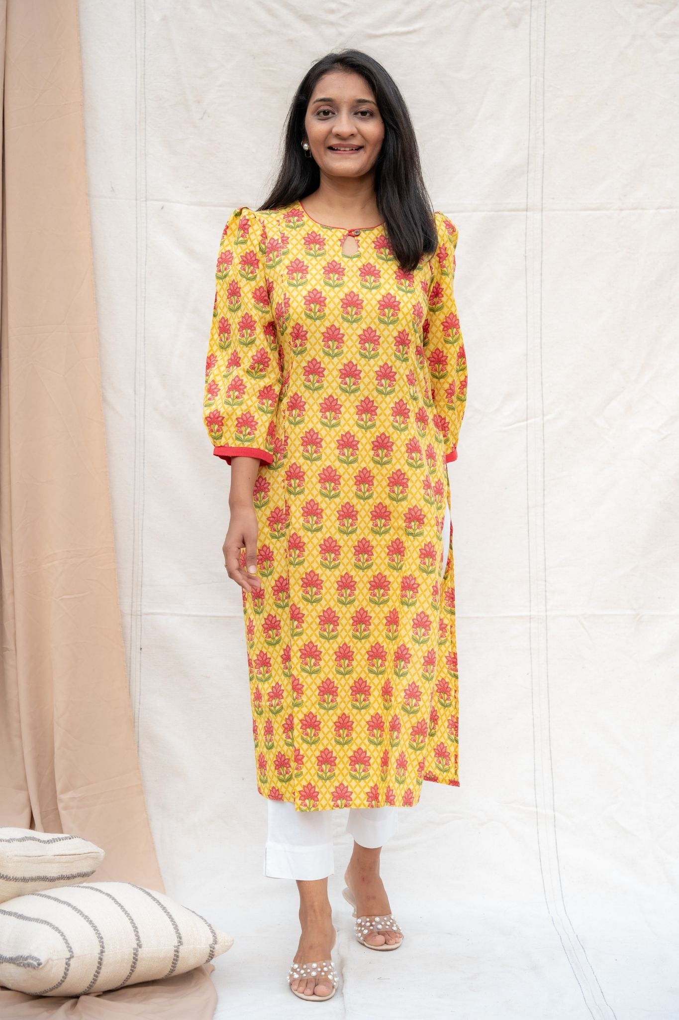 Amrita Yellow Maternity and Nursing Cotton Kurta