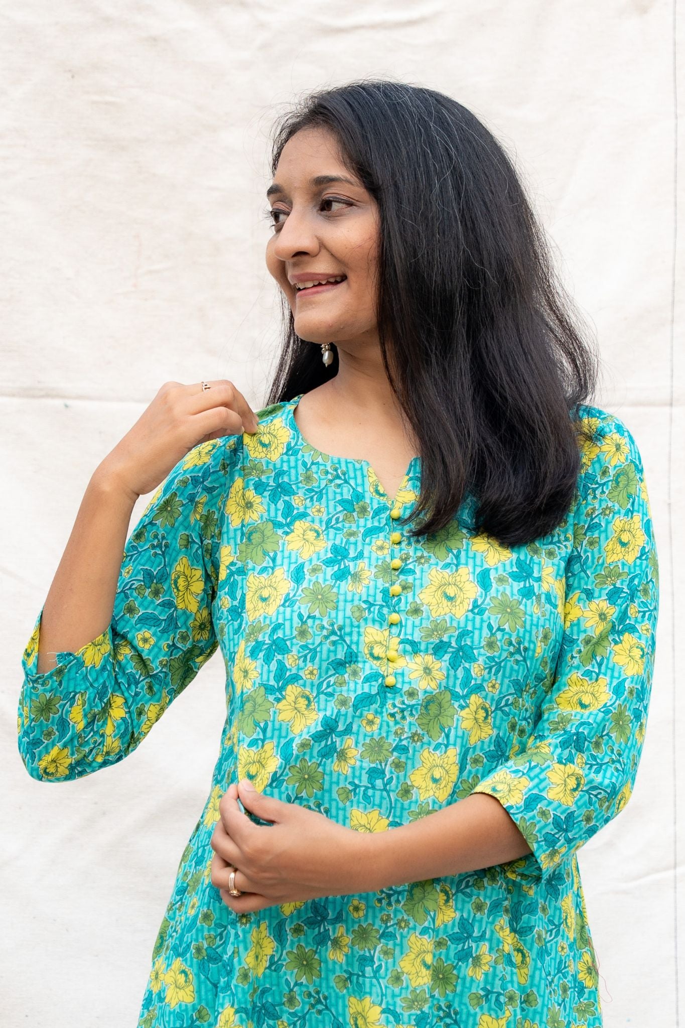 Aastha Blue Maternity and Nursing Cotton Kurta