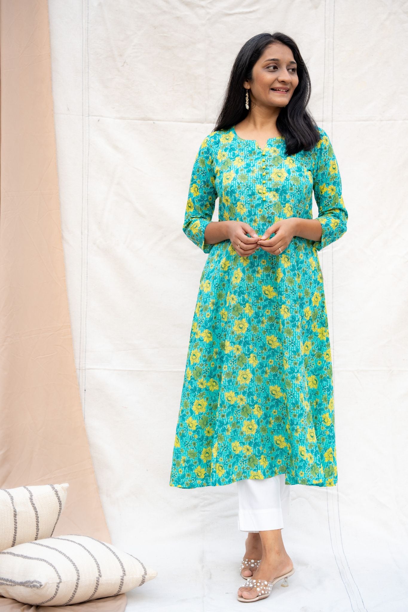 Aastha Blue Maternity and Nursing Cotton Kurta