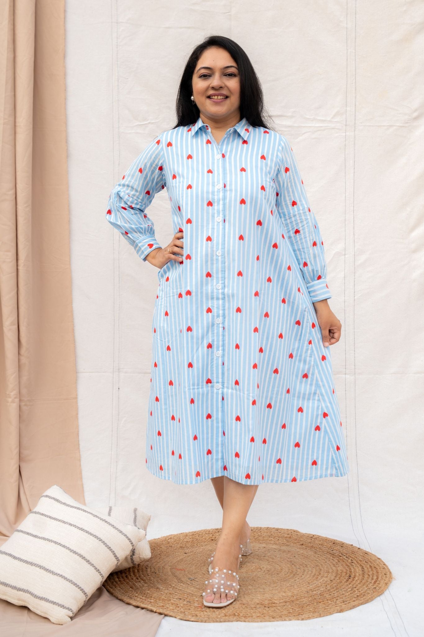 Little Hearts Blue Maternity and Nursing Cotton Dress