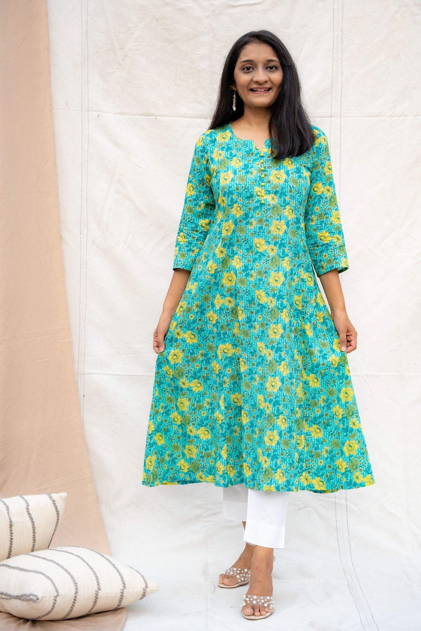 Aastha Blue Maternity and Nursing Cotton Kurta