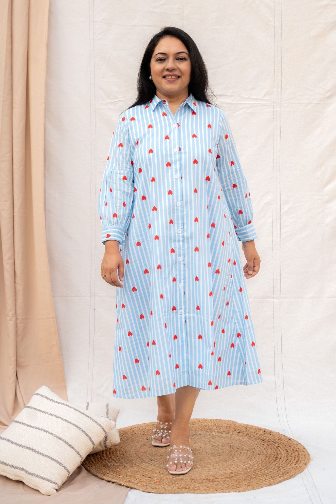 Little Hearts Blue Maternity and Nursing Cotton Dress