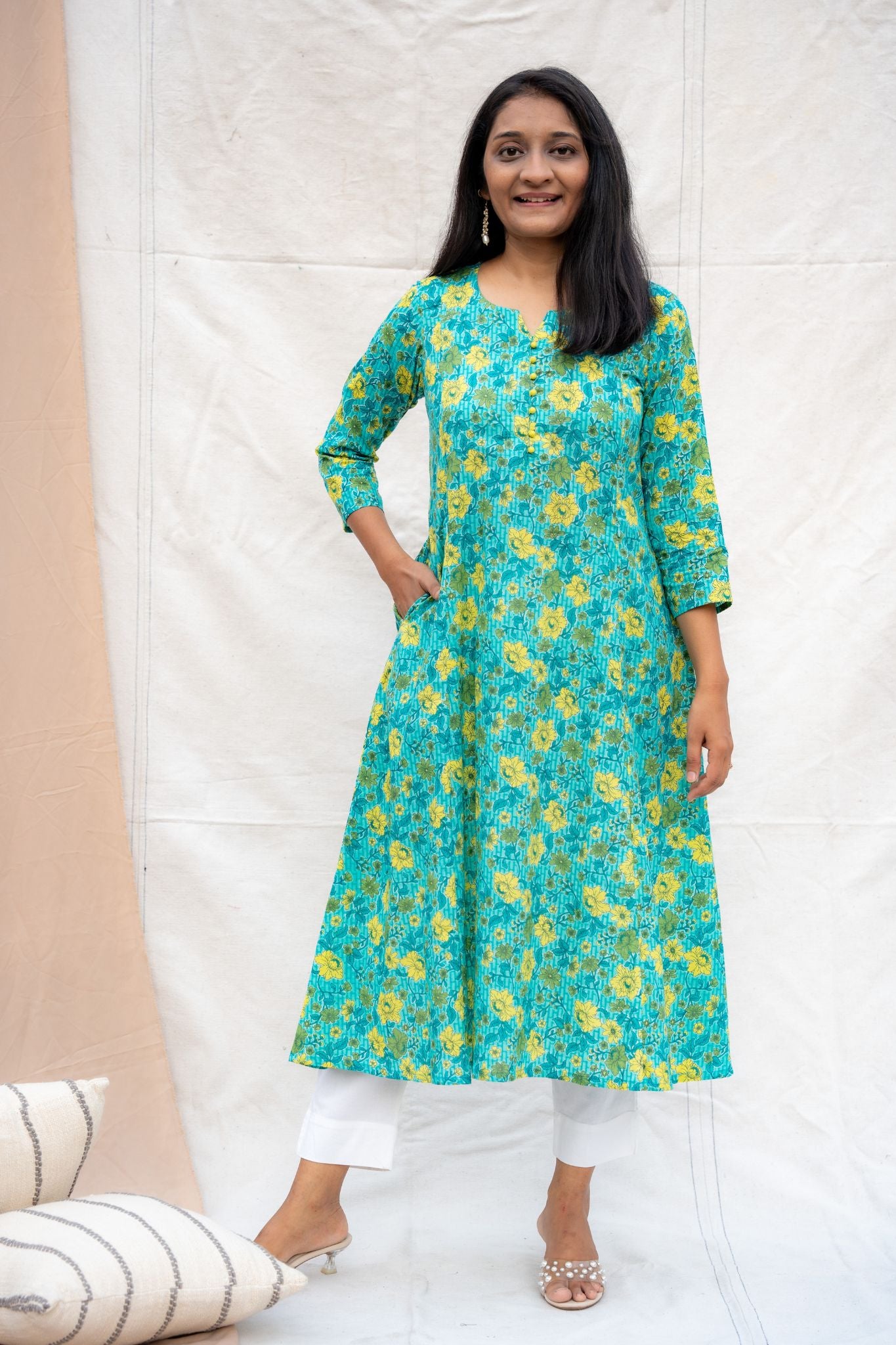 Aastha Blue Maternity and Nursing Cotton Kurta