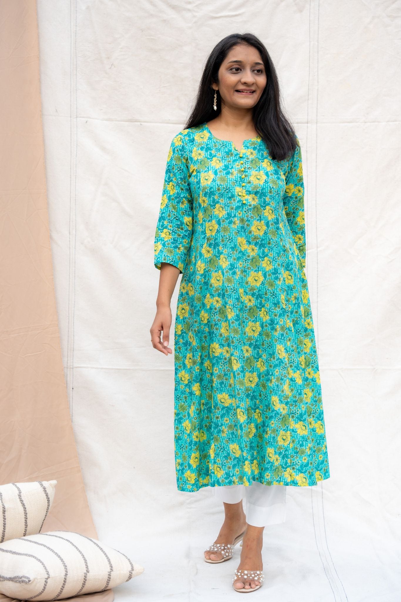 Aastha Blue Maternity and Nursing Cotton Kurta