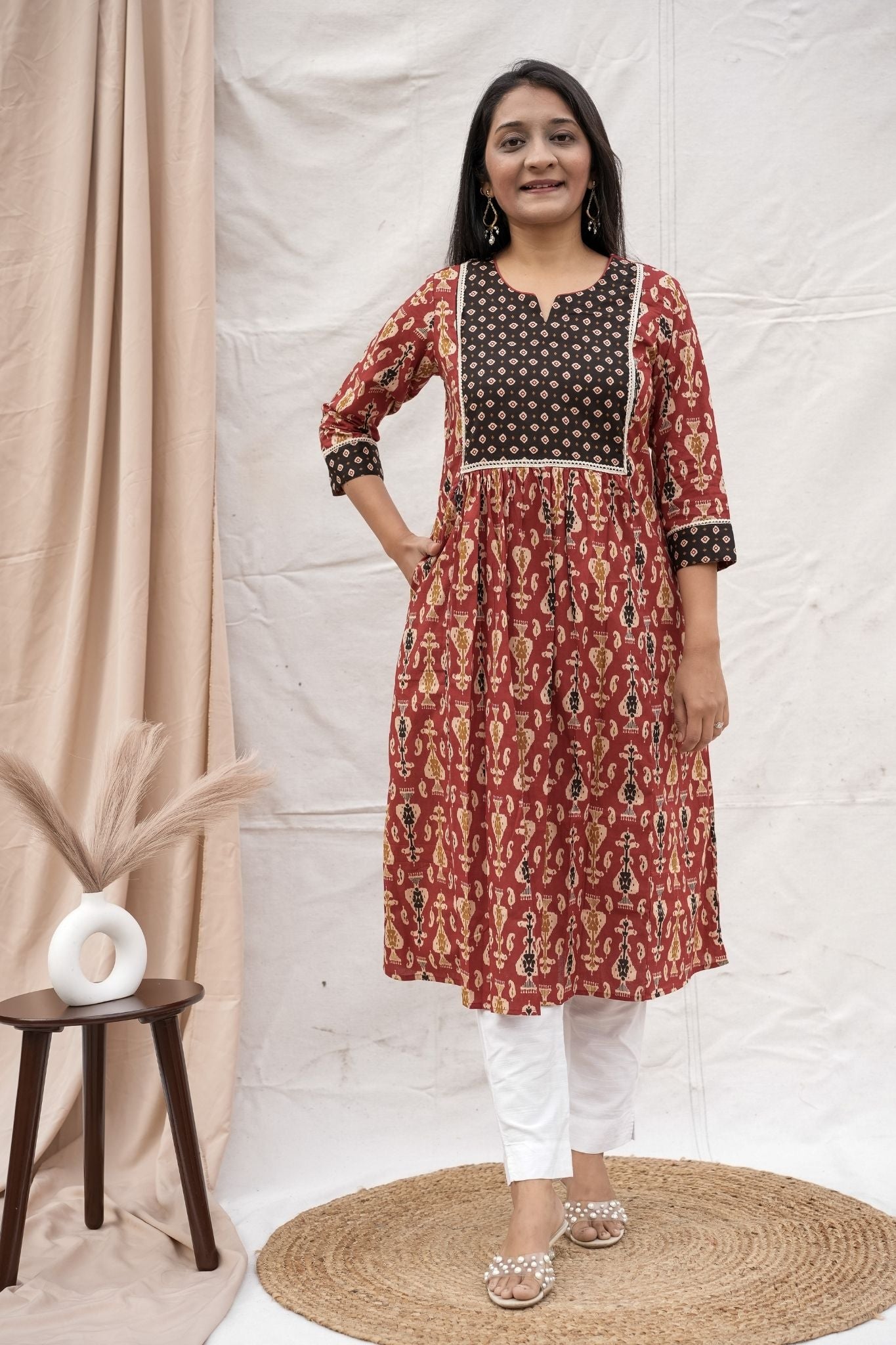 Toshi Rust Maternity and Nursing Cotton Kurta